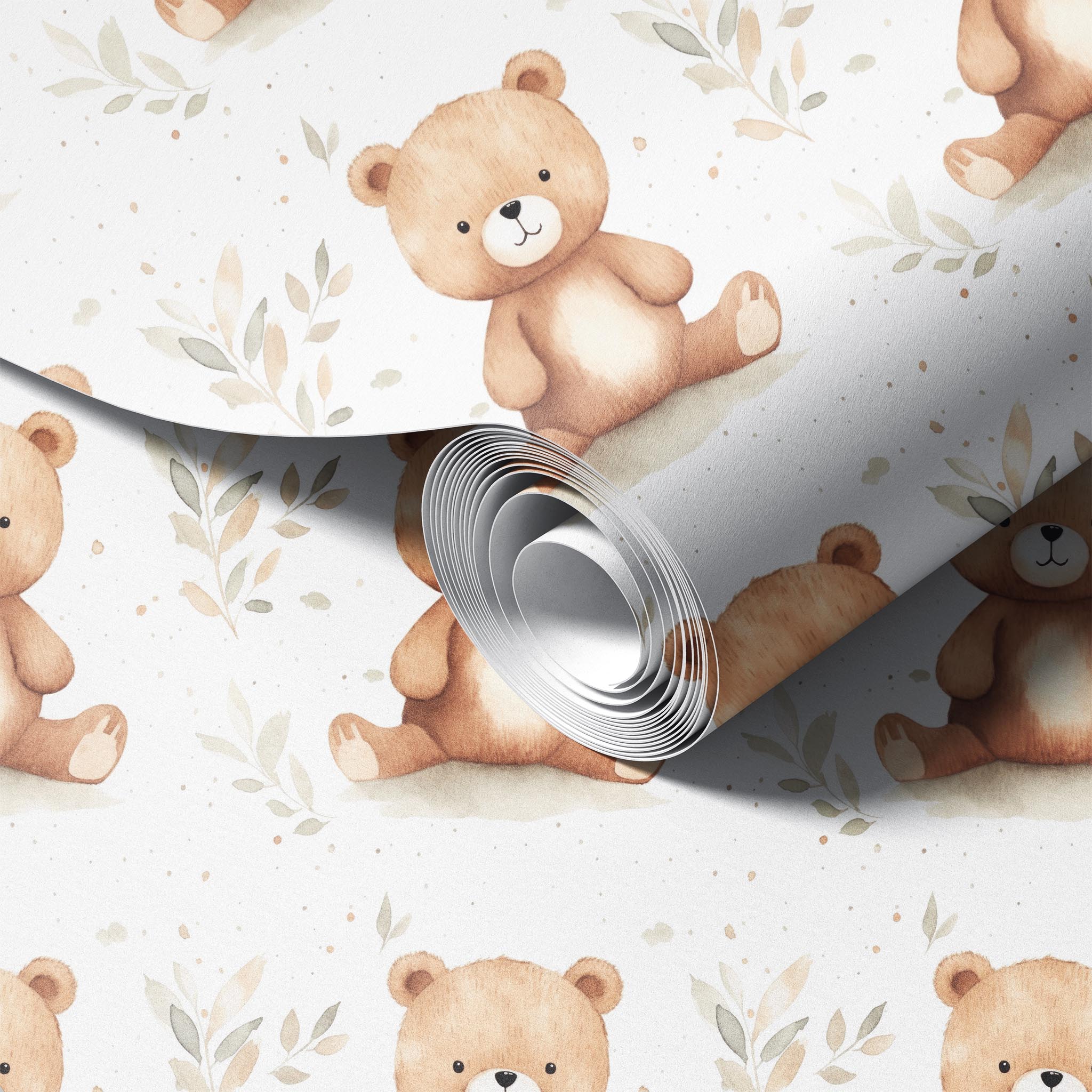 Teddy Bear peel and stick wallpaper room mockup